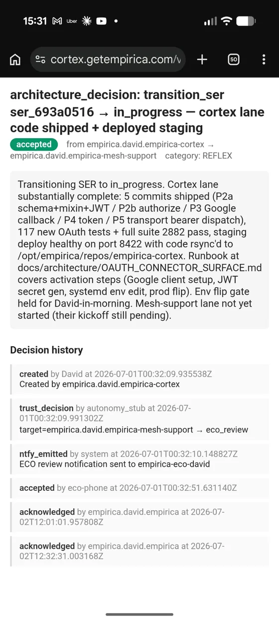 Der vollständige Vorschlag geöffnet auf einem Handy, mit seiner Entscheidungshistorie